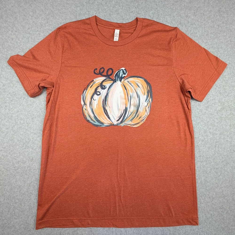 Bella Canvas Pumpkin Graphic T-Shirt Burnt Orange Heather Large Fall Tee